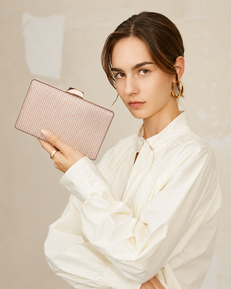 KarryQ Champagne Gold Shimmer Box Clutch Bag for Women | Elegant Wedding Party Wear & Evening Clutch Purse