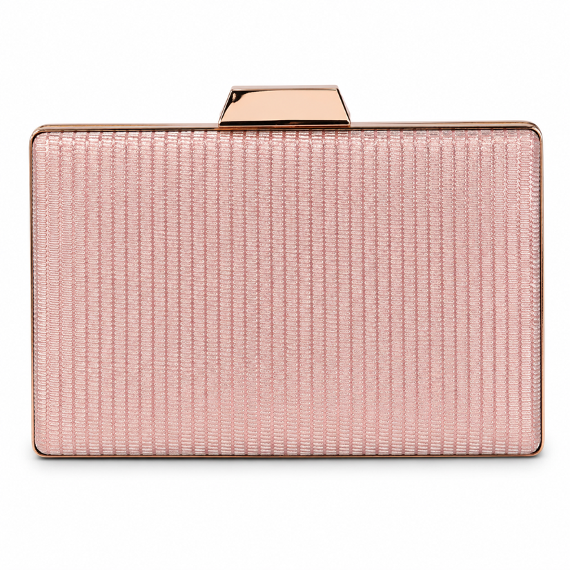 KarryQ Rose Gold Shimmer Box Clutch Bag for Women | Designer Party Wear Wedding & Evening Clutch Purse