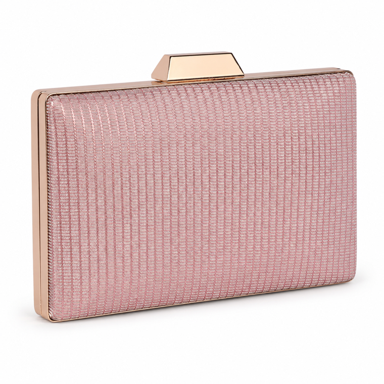 KarryQ Rose Gold Shimmer Box Clutch Bag for Women | Designer Party Wear Wedding & Evening Clutch Purse