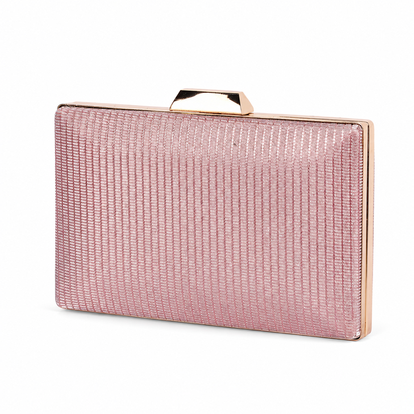 KarryQ Rose Gold Shimmer Box Clutch Bag for Women | Designer Party Wear Wedding & Evening Clutch Purse