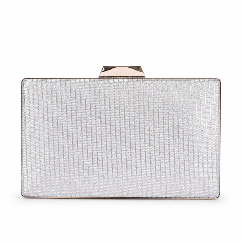 KarryQ Silver Metallic Box Clutch Bag for Women | Textured Party Wear Wedding & Evening Clutch Purse