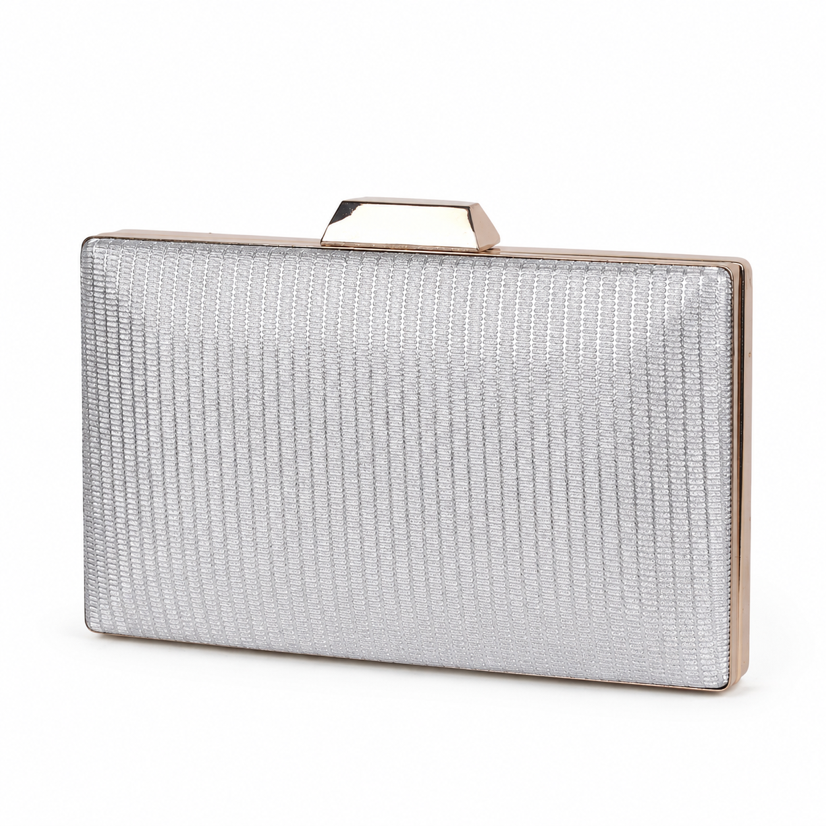 KarryQ Silver Metallic Box Clutch Bag for Women | Textured Party Wear Wedding & Evening Clutch Purse