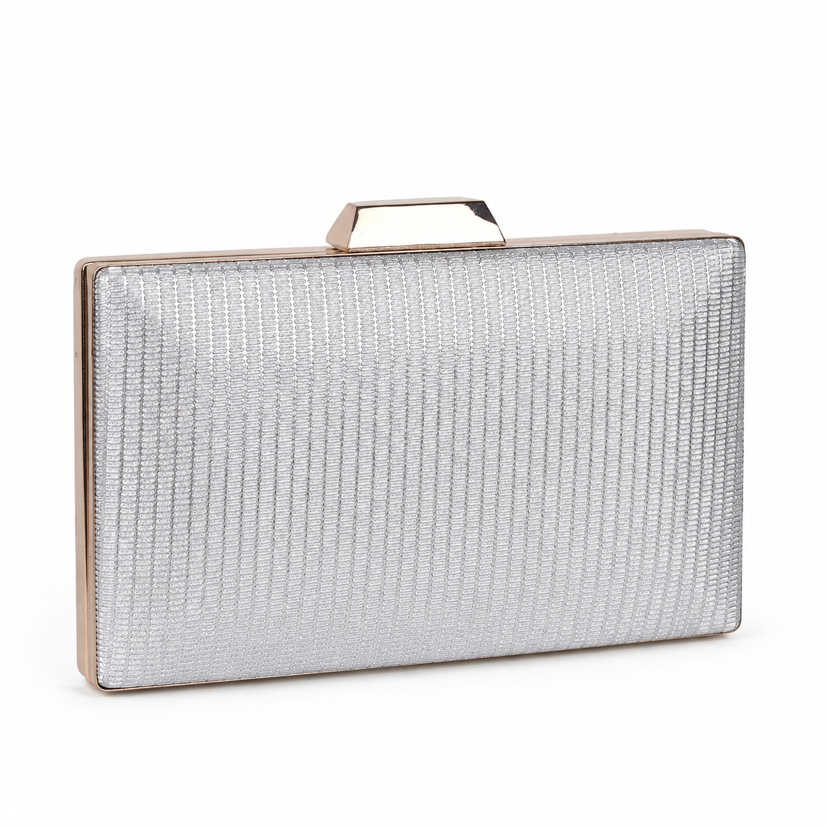 KarryQ Silver Metallic Box Clutch Bag for Women | Textured Party Wear Wedding & Evening Clutch Purse