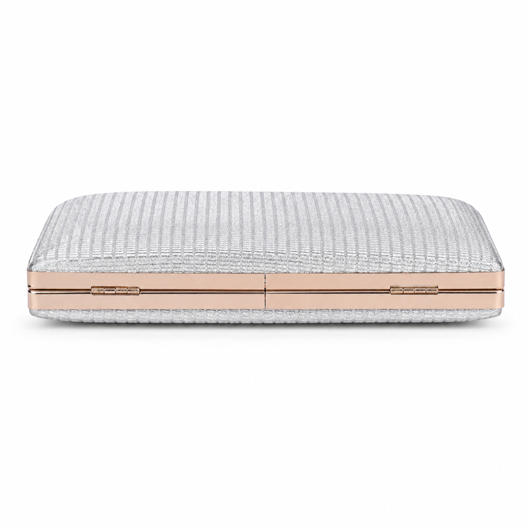 KarryQ Silver Metallic Box Clutch Bag for Women | Textured Party Wear Wedding & Evening Clutch Purse