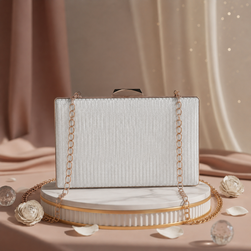 KarryQ Silver Metallic Box Clutch Bag for Women | Textured Party Wear Wedding & Evening Clutch Purse