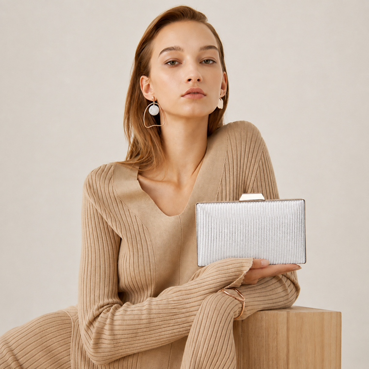 KarryQ Silver Metallic Box Clutch Bag for Women | Textured Party Wear Wedding & Evening Clutch Purse