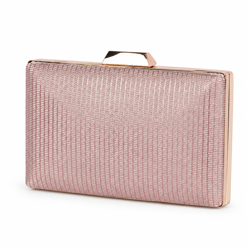 KarryQ Rose Gold Shimmer Box Clutch Bag for Women | Elegant Party Wear Wedding & Evening Clutch Purse