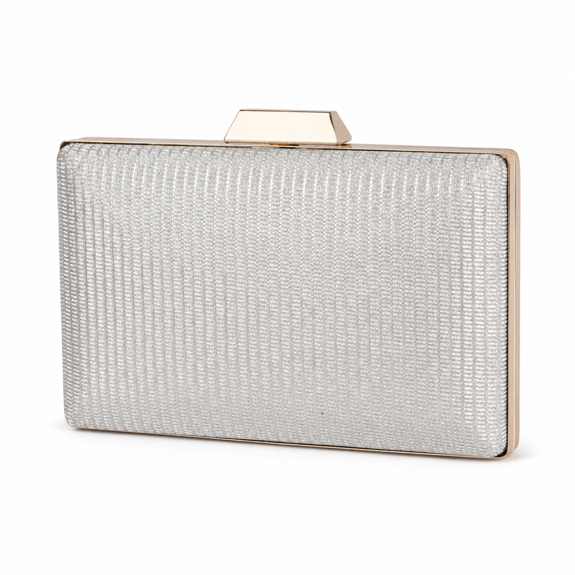 KarryQ Silver Shimmer Box Clutch Bag for Women | Elegant Party Wear Wedding & Evening Clutch Purse