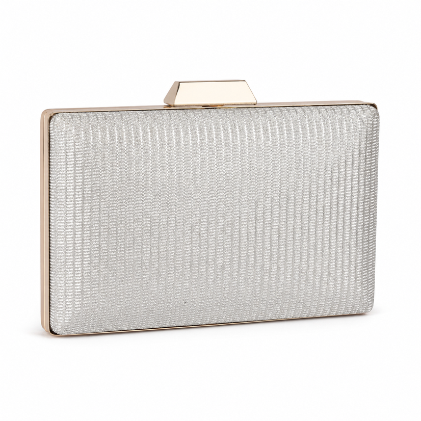 KarryQ Silver Shimmer Box Clutch Bag for Women | Elegant Party Wear Wedding & Evening Clutch Purse