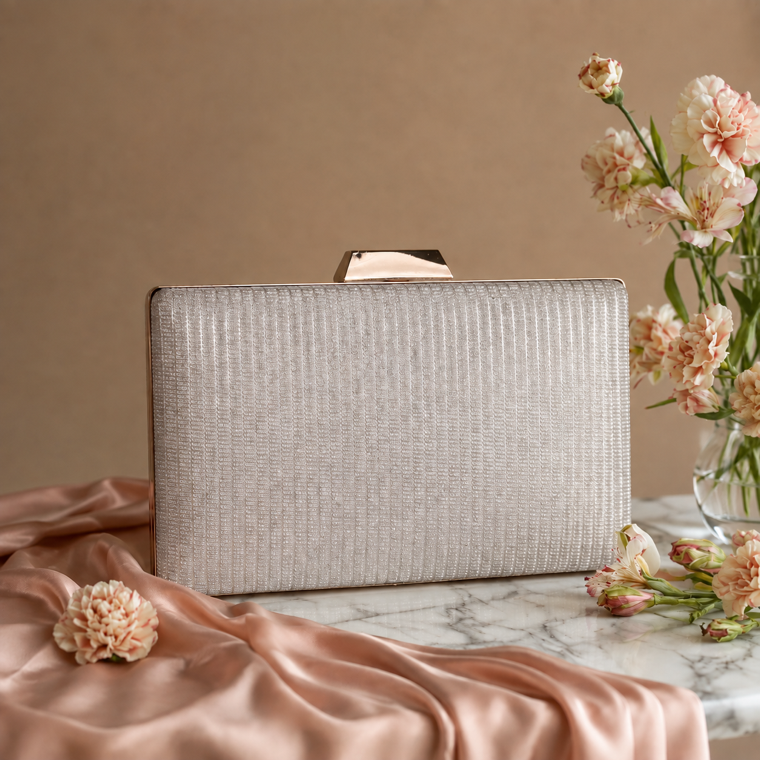KarryQ Silver Shimmer Box Clutch Bag for Women | Elegant Party Wear Wedding & Evening Clutch Purse