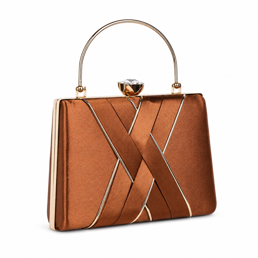 KarryQ Bronze Metallic Box Clutch Bag for Women | Designer Handheld Party & Wedding Clutch with Metal Handle