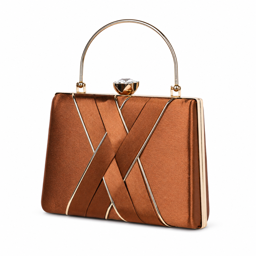 KarryQ Bronze Metallic Box Clutch Bag for Women | Designer Handheld Party & Wedding Clutch with Metal Handle