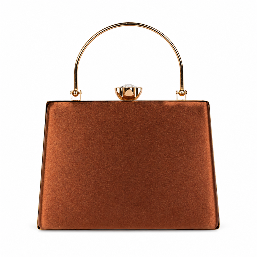 KarryQ Bronze Metallic Box Clutch Bag for Women | Designer Handheld Party & Wedding Clutch with Metal Handle