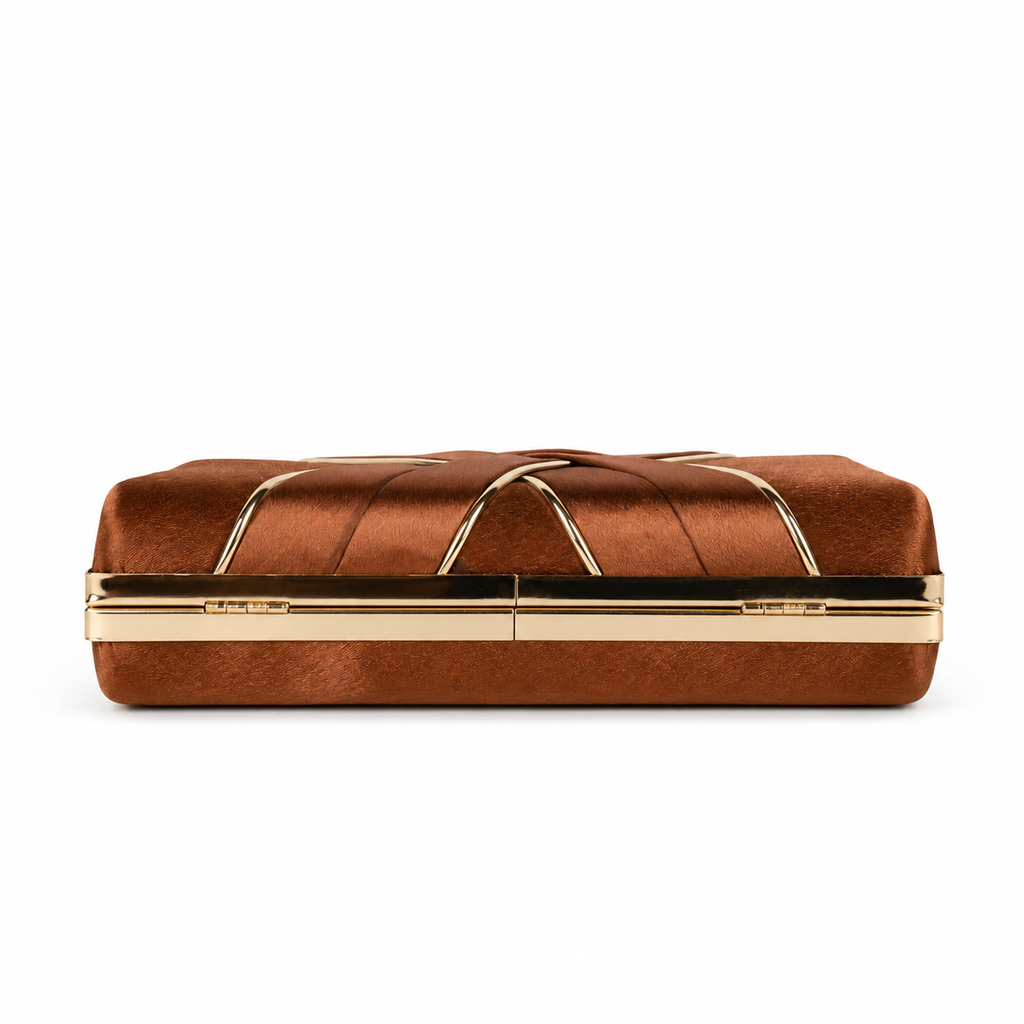 KarryQ Bronze Metallic Box Clutch Bag for Women | Designer Handheld Party & Wedding Clutch with Metal Handle