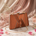 KarryQ Bronze Metallic Box Clutch Bag for Women | Designer Handheld Party & Wedding Clutch with Metal Handle