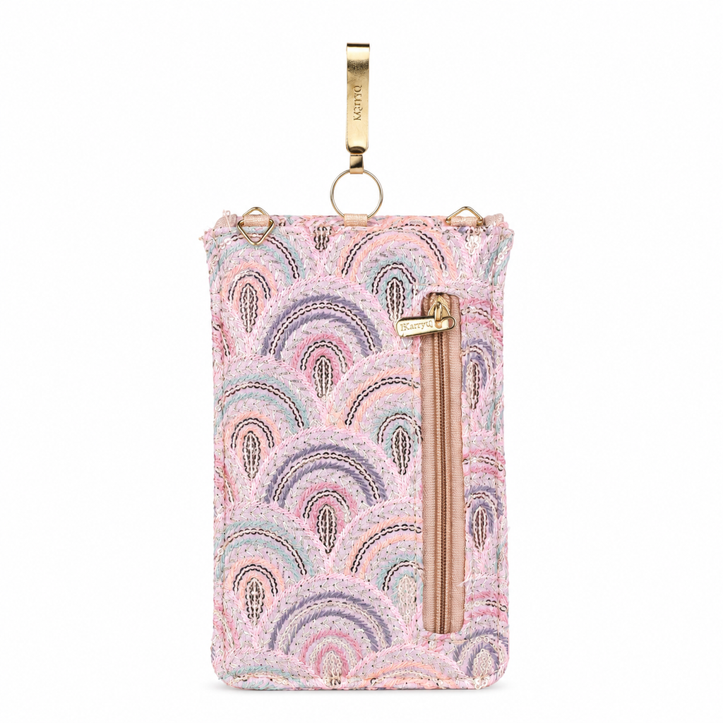 Lilac Embroidered Mobile Pouch Sling Bag with Oval Accent