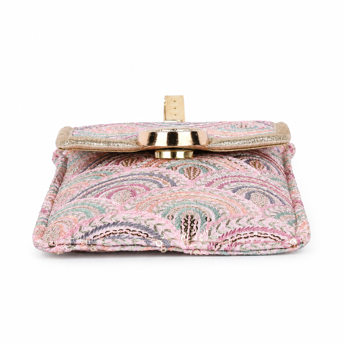 Lilac Embroidered Mobile Pouch Sling Bag with Oval Accent