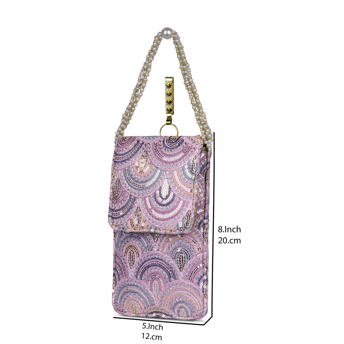 Lilac Embroidered Mobile Pouch Sling Bag with Flap