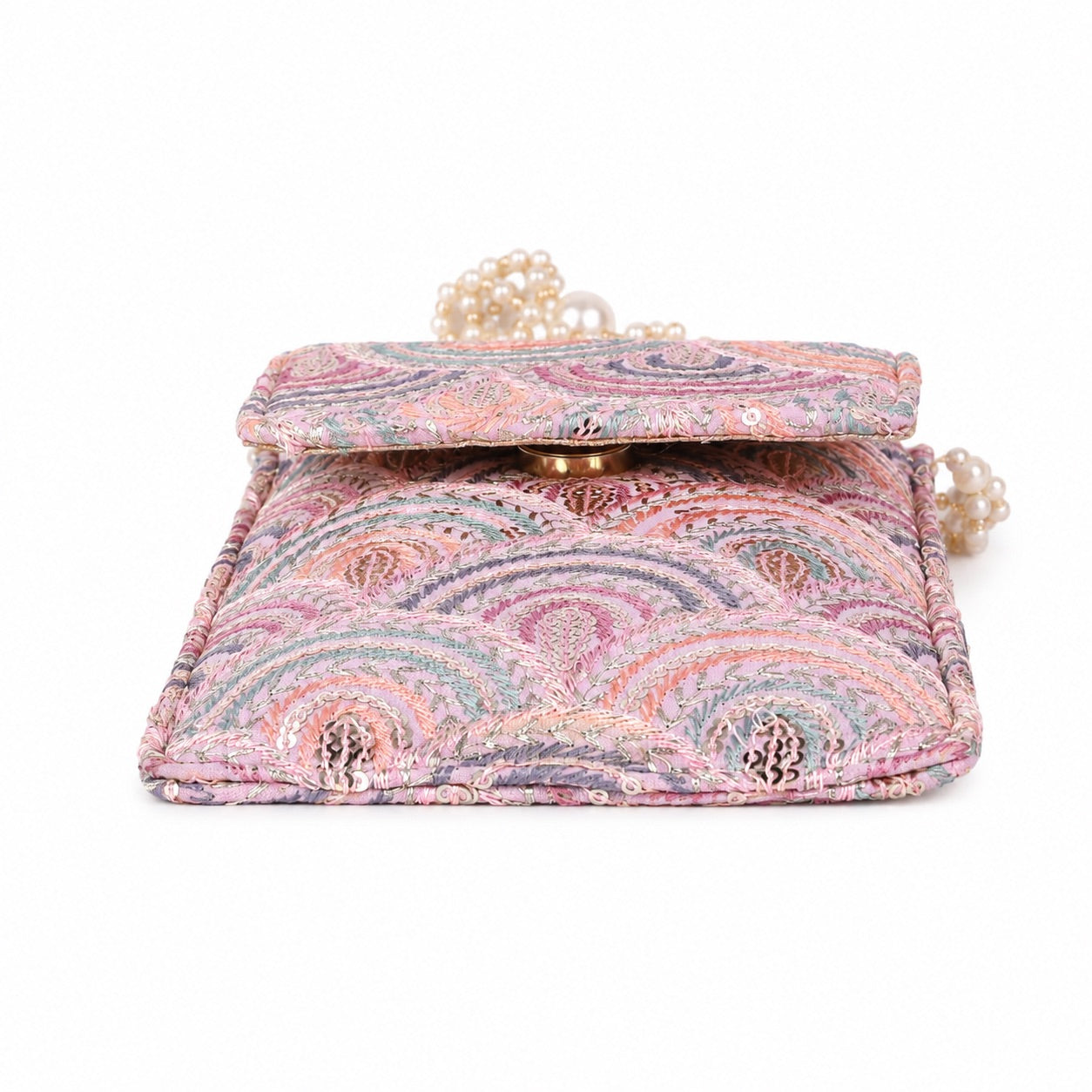 Lilac Embroidered Mobile Pouch Sling Bag with Flap