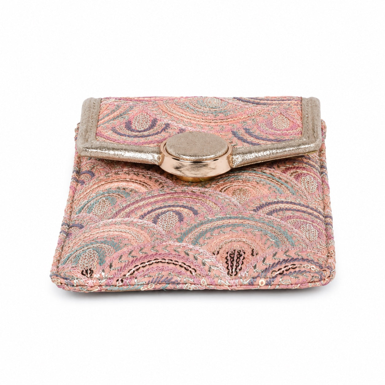 Pink Embroidered Mobile Pouch Sling Bag with Oval Accent