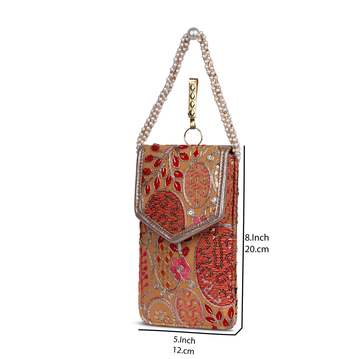 Mustard Embroidered Mobile Pouch Sling Bag with Flap