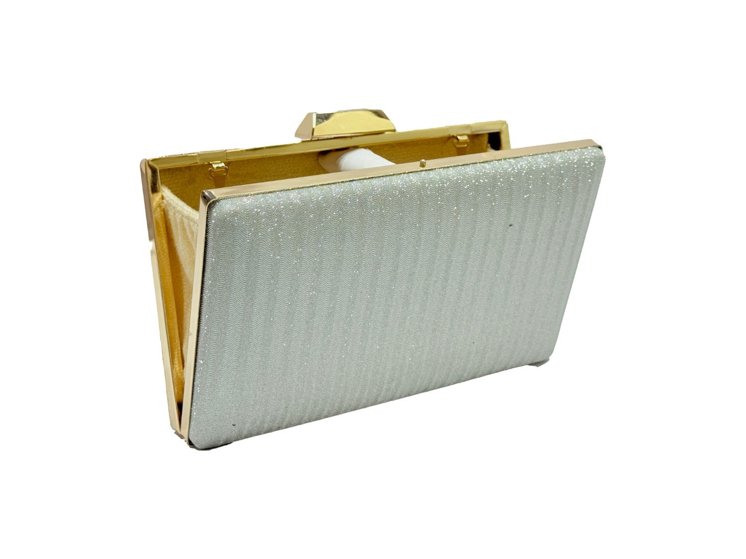 KarryQ Luxe Silver Shimmer Box Clutch for Women | Premium Party, Wedding & Evening Handbag