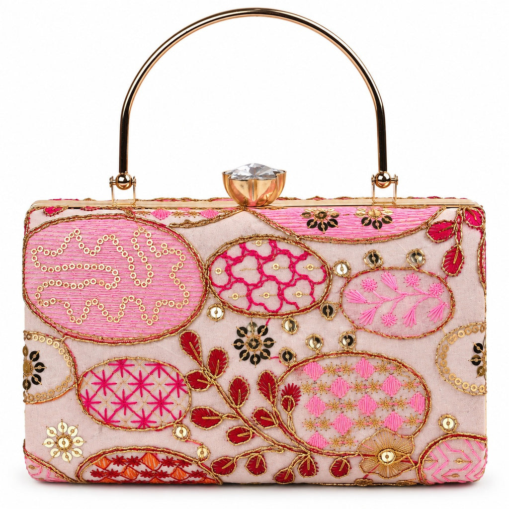 KarryQ Baby Pink Sequin Oval Box Clutch