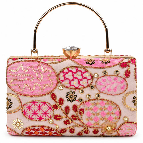 KarryQ Baby Pink Sequin Oval Box Clutch