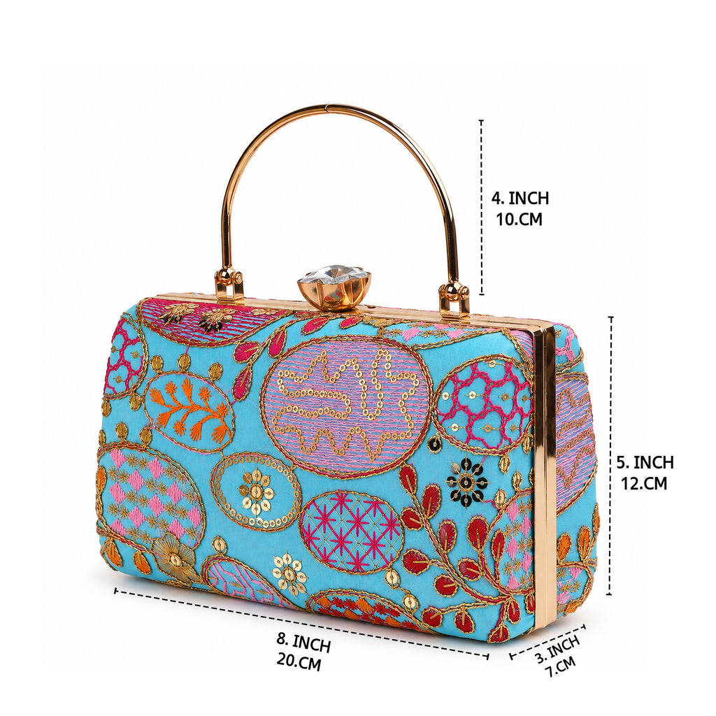 KarryQ Sky Blue Sequin Oval Box Clutch