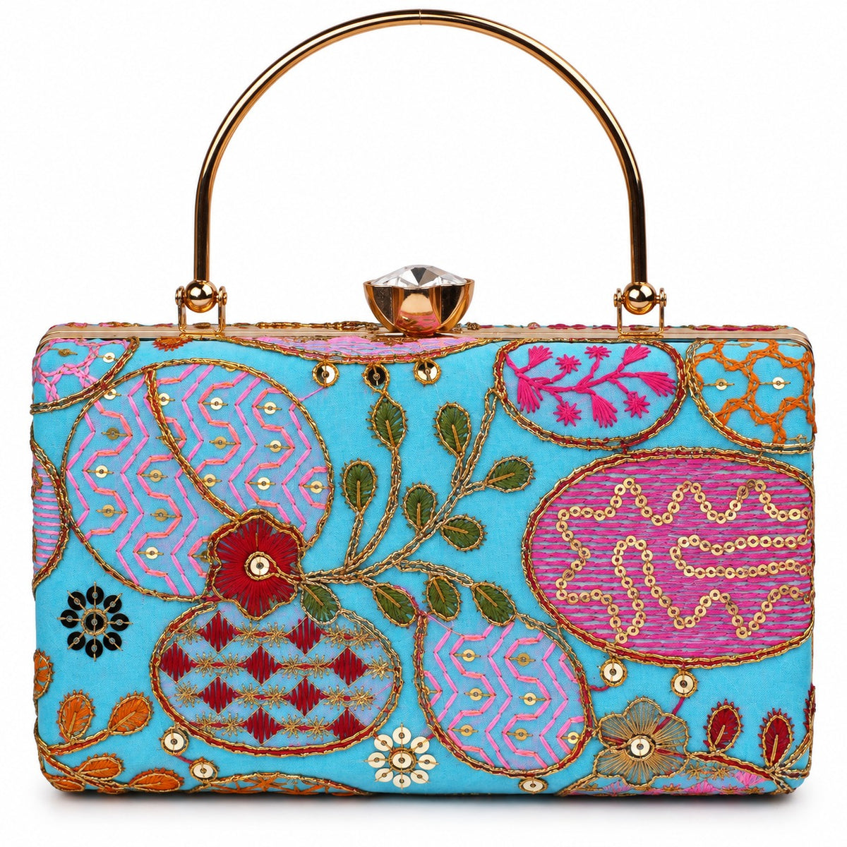 KarryQ Sky Blue Sequin Oval Box Clutch