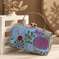 KarryQ Sky Blue Sequin Oval Embroidered Top Handle Box Clutch