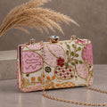 KarryQ Peach Floral Vine Embroidered Top Handle Box Clutch