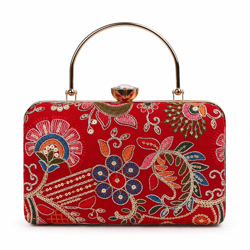 KarryQ Red Floral Jaal Box Clutch