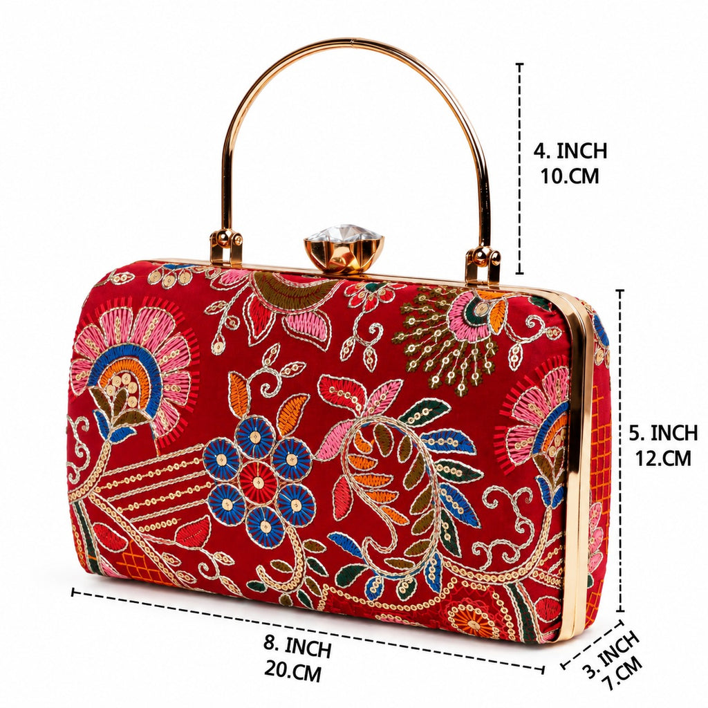 KarryQ Red Floral Jaal Box Clutch