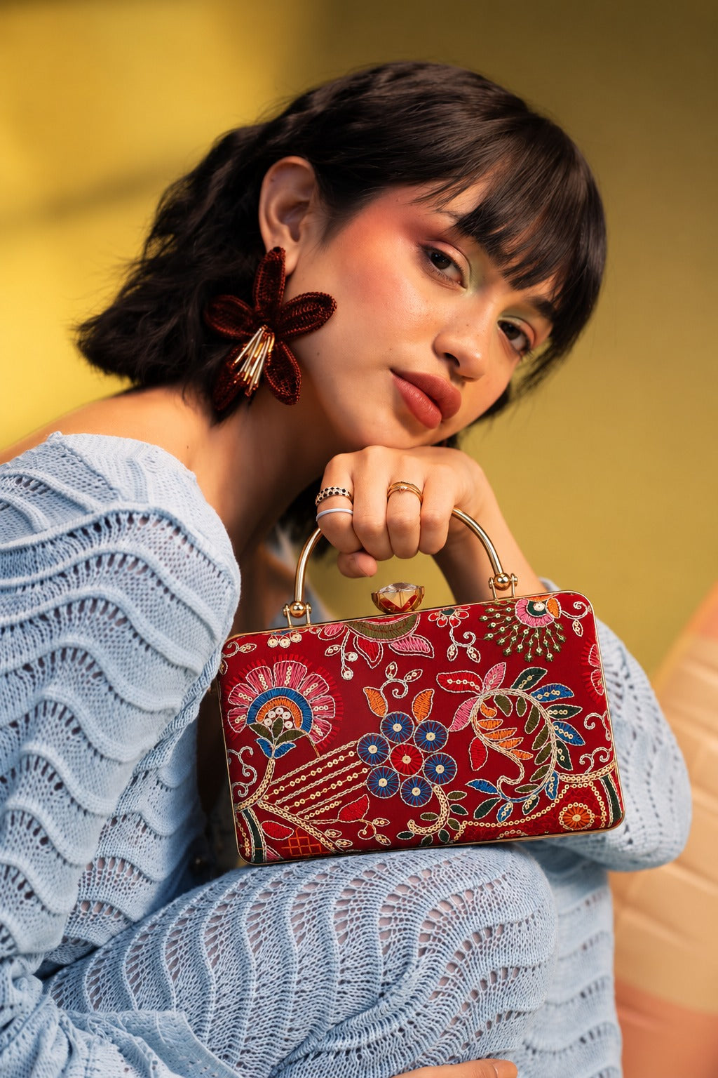 KarryQ Red Floral Jaal Box Clutch