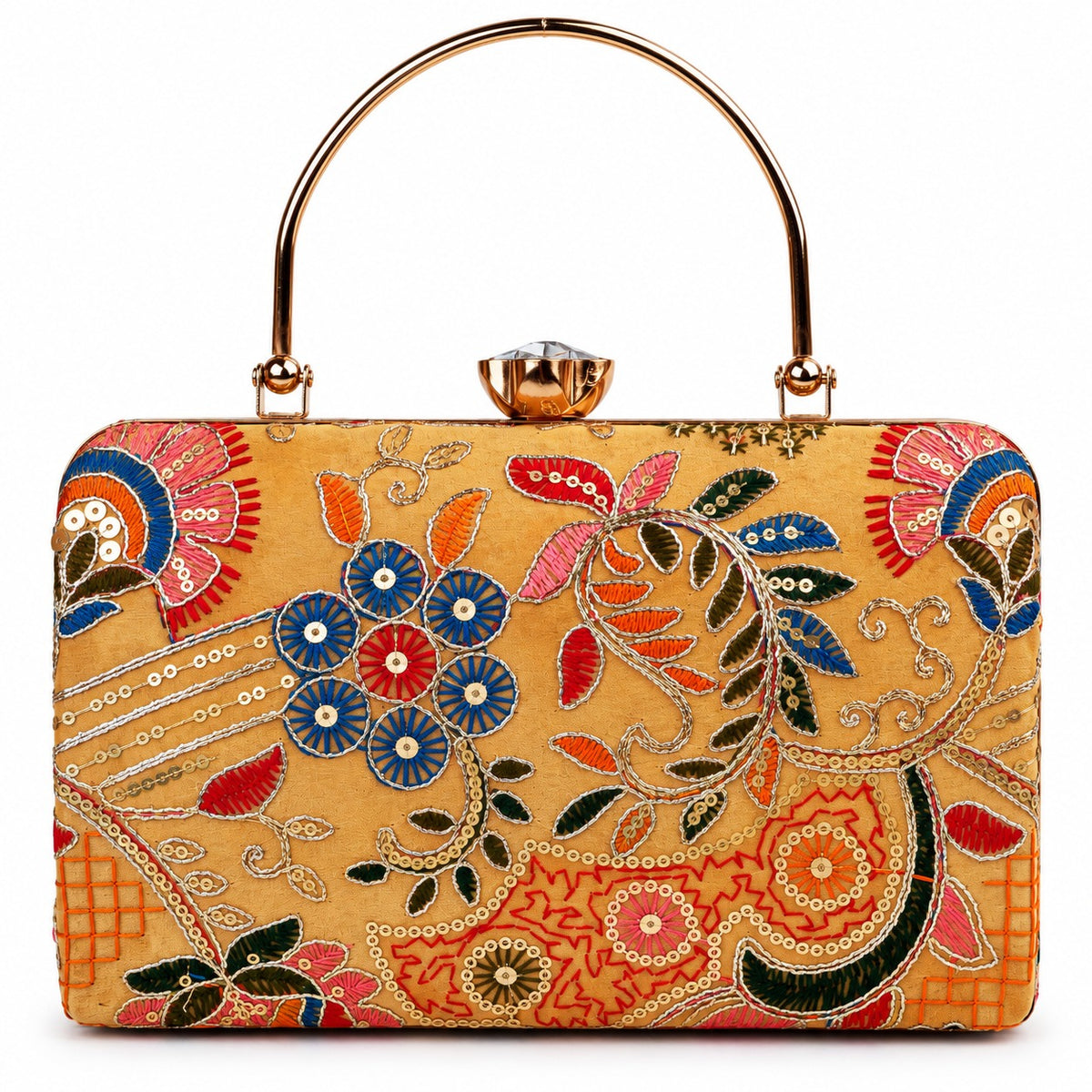 KarryQ Mustard Yellow Floral Jaal Box Clutch