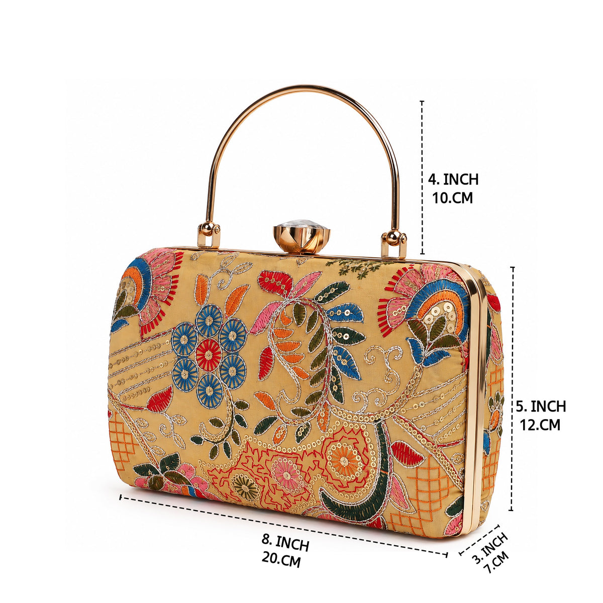 KarryQ Mustard Yellow Floral Jaal Box Clutch
