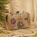 KarryQ Mustard Yellow Floral Jaal Embroidered Top Handle Box Clutch
