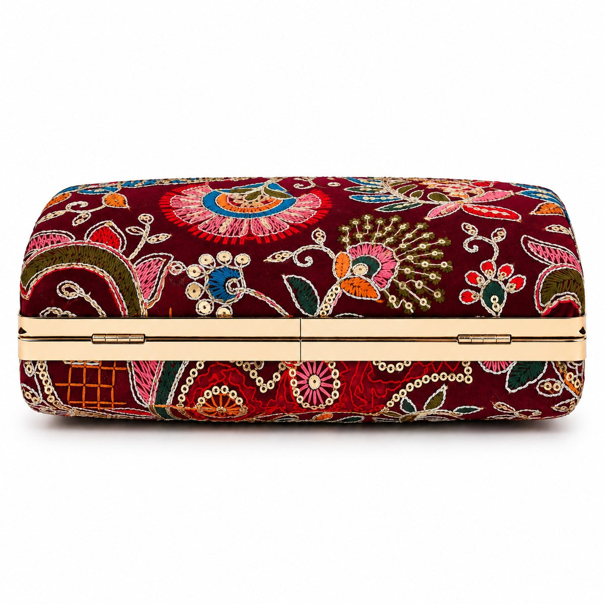KarryQ Maroon Floral Paisley Box Clutch