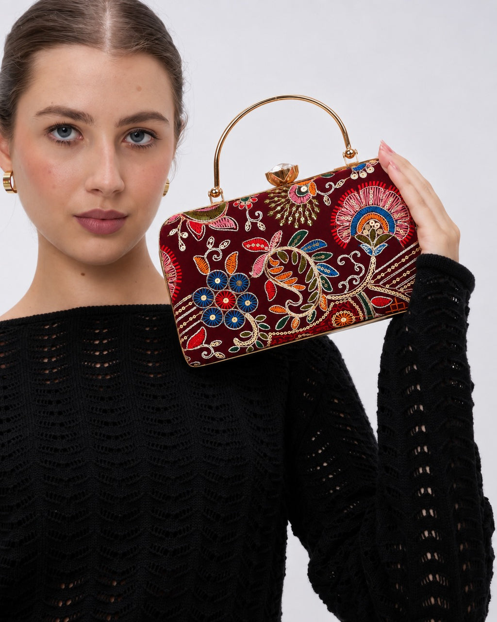 KarryQ Maroon Floral Paisley Box Clutch