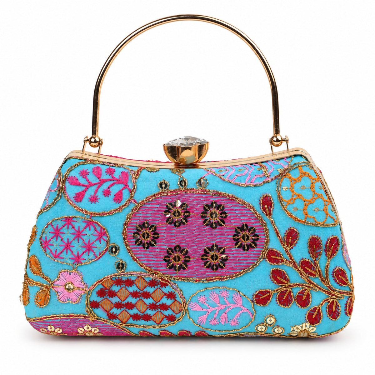 KarryQ Sky Blue Sequin Oval Curved Frame Clutch