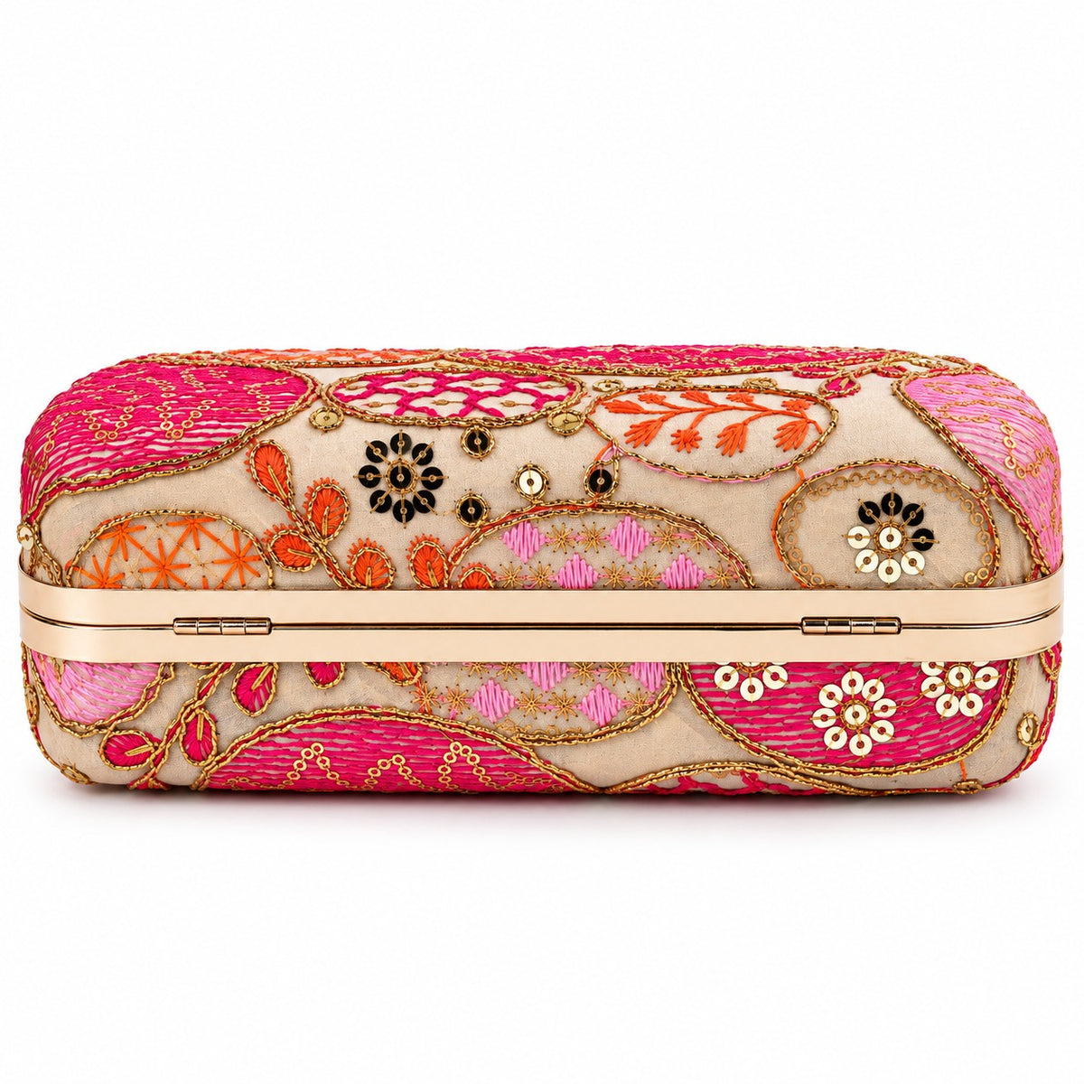 KarryQ Beige Sequin Oval Curved Frame Clutch