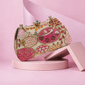 KarryQ Beige Sequin Oval Embroidered Curved Frame Clutch