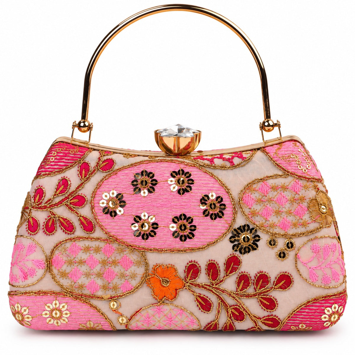 KarryQ Rose Pink Sequin Oval Curved Frame Clutch