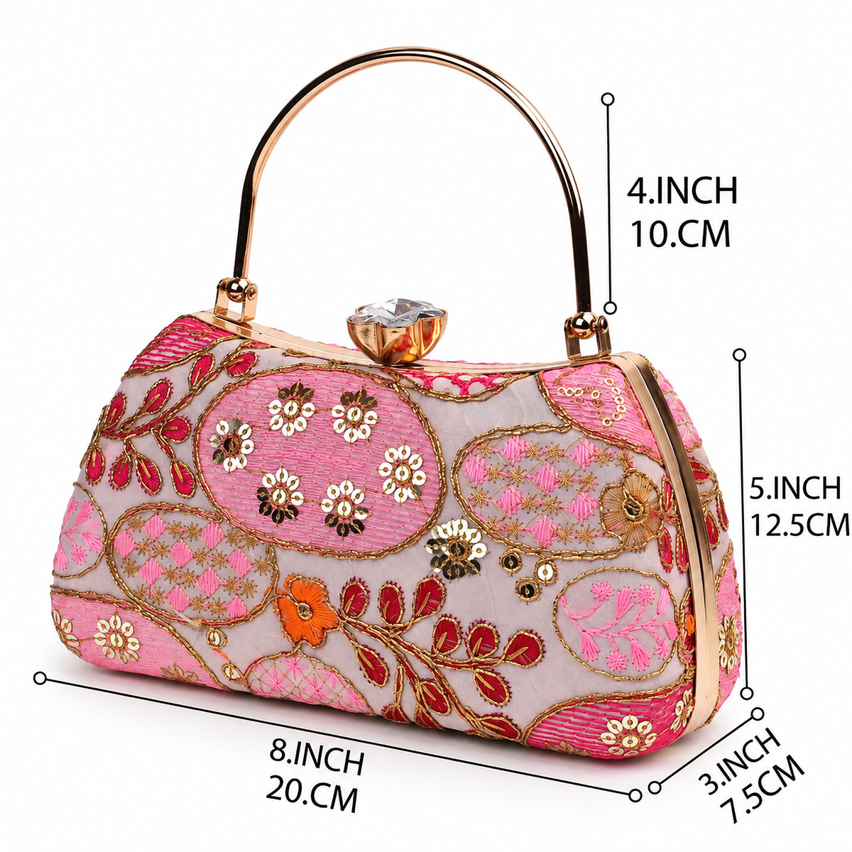 KarryQ Rose Pink Sequin Oval Curved Frame Clutch