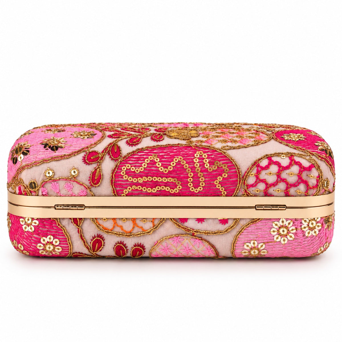 KarryQ Rose Pink Sequin Oval Curved Frame Clutch