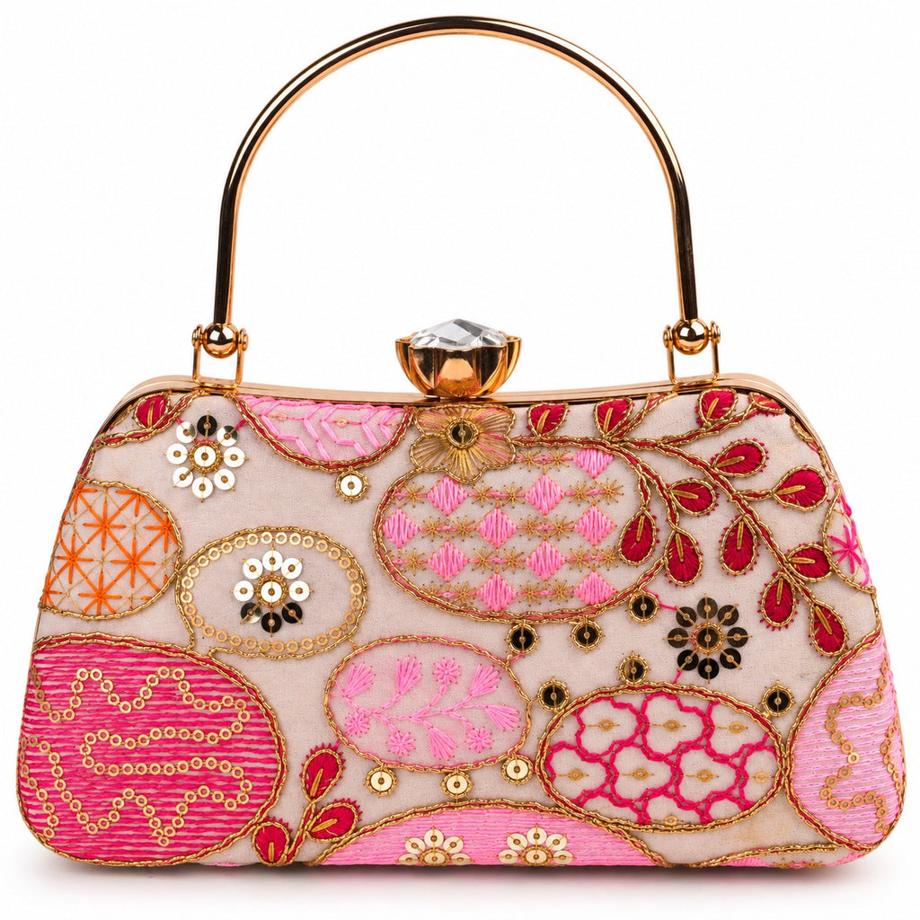 KarryQ Peach Sequin Oval Curved Frame Clutch