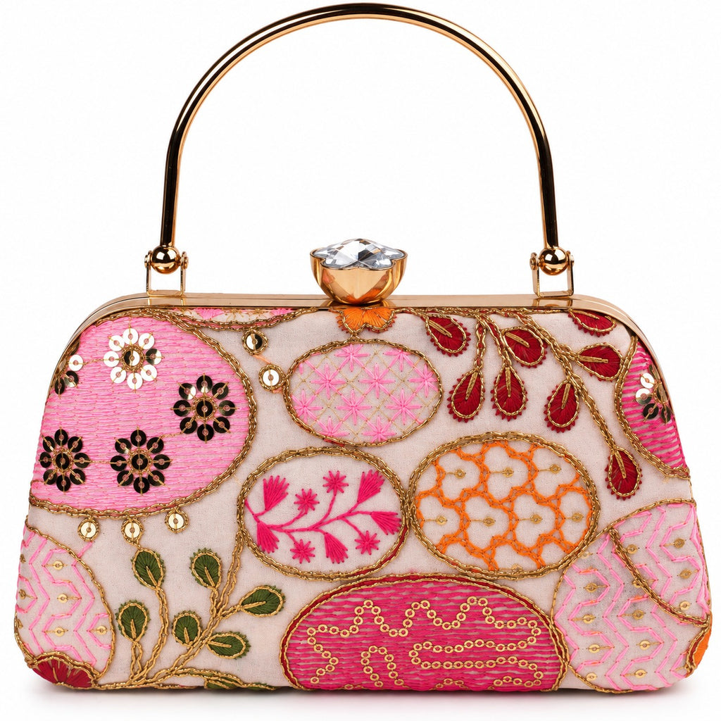 KarryQ Peach Sequin Oval Curved Frame Clutch