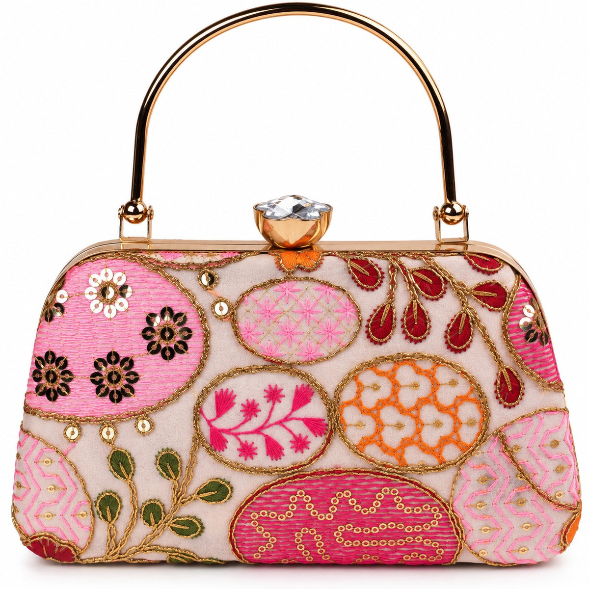 KarryQ Peach Sequin Oval Curved Frame Clutch