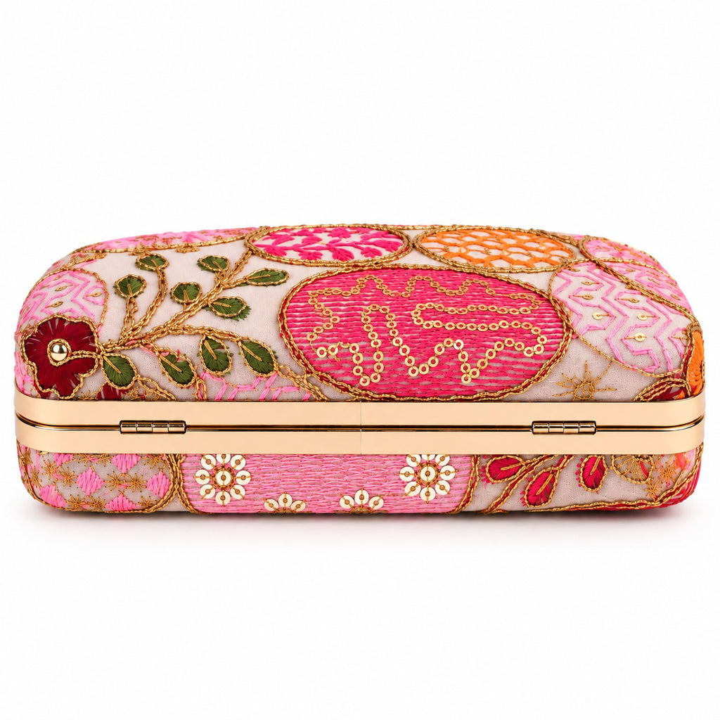 KarryQ Peach Sequin Oval Curved Frame Clutch